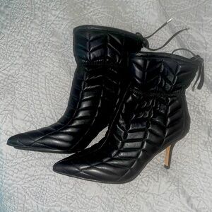 Black quilted tie ankle Vince Camuto booties